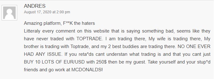 TopTrade scam review andres