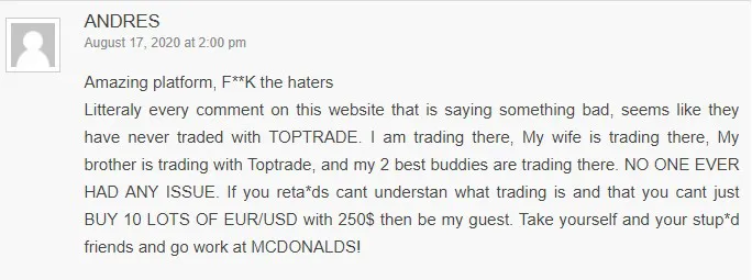 TopTrade 诈骗评论 andres